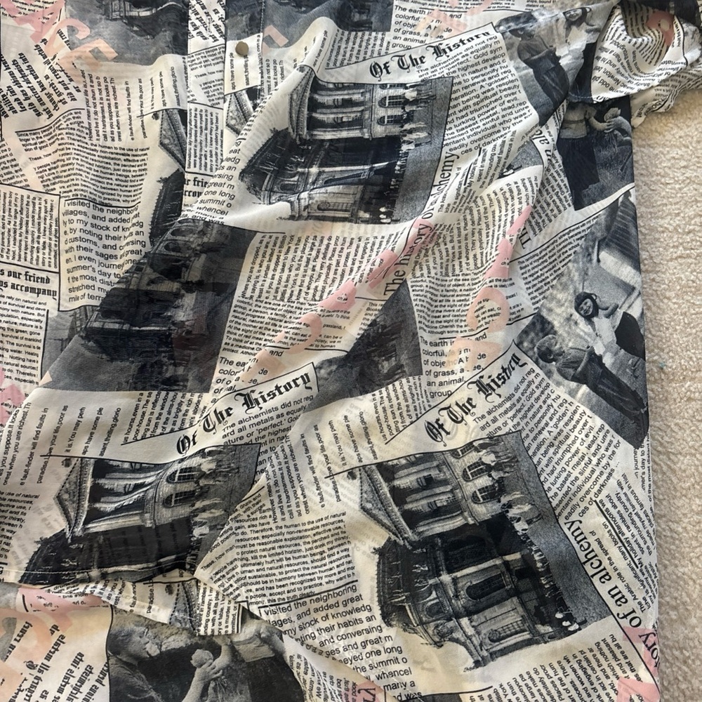Trendy Newspaper Print Button Down Shirt - Picture 5 of 8